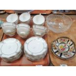 24 piece Royal Crown Derby English fine bone china 'Elizabeth Platinum' design teacups and