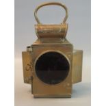 Early 20th Century brass 'Dependence' vehicle lamp having red main lens with two angled clear