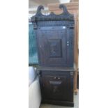 19th Century stained oak two stage blind panelled cupboard with relief portrait panels, under a