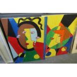 Thorsen, after Picasso, abstract portrait studies, oils on canvas, signed. 70 x 50cm approx,