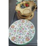 A tray to include; Queen's fine bone china antique fruit berries design bowl and plates, together