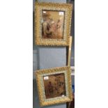 Pair of convex glass crystoleums, ladies in an interior, matching gilt frames. 24 x 19cm approx. (2)