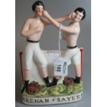 20th Century Staffordshire style flat back boxing figures, 'Heenansayers'. (B.P. 21% + VAT)