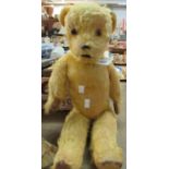 Mid Century mohair teddy bear with stitched nose, glass eyes and movable limbs. Charity sale. (B.