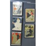Group of assorted furnishing prints after Toulouse Lautrec, framed and glazed. (5) (B.P. 21% + VAT)