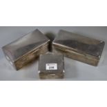 Three silver cigarette cases, in dented condition. (B.P. 21% + VAT)