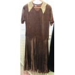 1920's patterned brown velvet dress with hand made lace collar and short sleeves. (B.P. 21% + VAT)