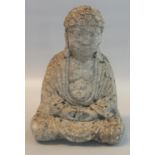 Composition stone garden figure of a Buddha, 32cm high approx. (B.P. 21% + VAT)