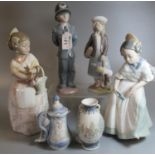 Collection of Lladro and Nao Spanish porcelain figurines to include; a policeman, a girl with doll