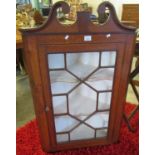 19th Century oak astragal glazed single door hanging corner cabinet with shaped shelves. (B.P. 21% +