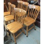 Set of six pine modern spindle back kitchen chairs. (6) (B.P. 21% + VAT)