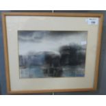 Unsigned abstract study, titled verso 'Quayside - Morning', watercolours. Framed and glazed. (B.P.
