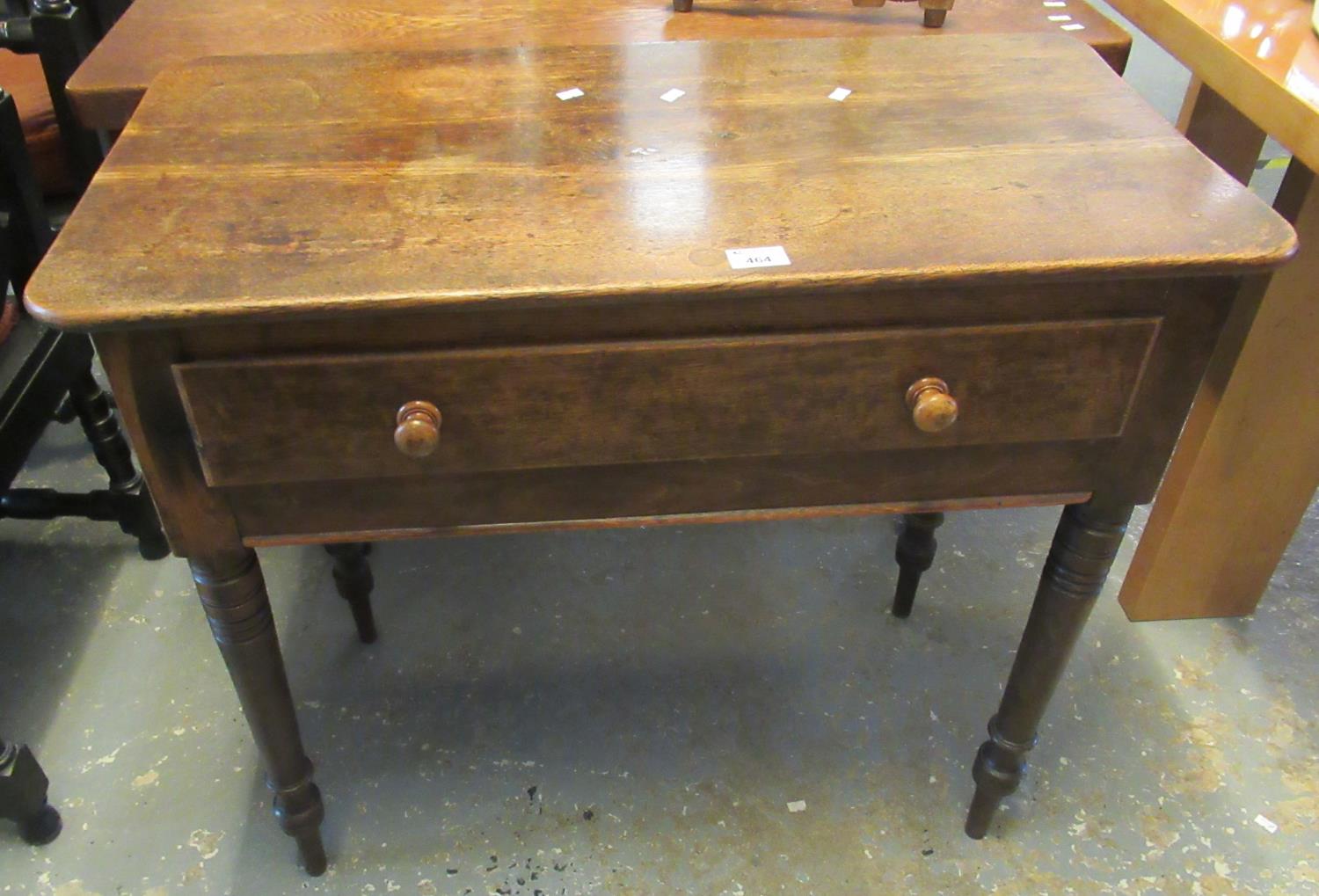 Victorian mahogany mixed woods single drawer side table on ring turned tapering legs. 86 x 43 x 75cm