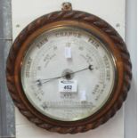 Early 20th Century oak wall barometer. (B.P. 21% + VAT)