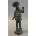 Small verdigris bronze figure of a standing child on socle base. (B.P. 21% + VAT)