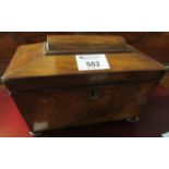 Early 19th Century rosewood sarcophagus tea caddy on bun feet. (B.P. 21% + VAT)