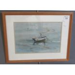 Andrew Forbes (Welsh 20th Century), 'Fishing boat, Penclawdd', signed, watercolours. 25 x 35cm