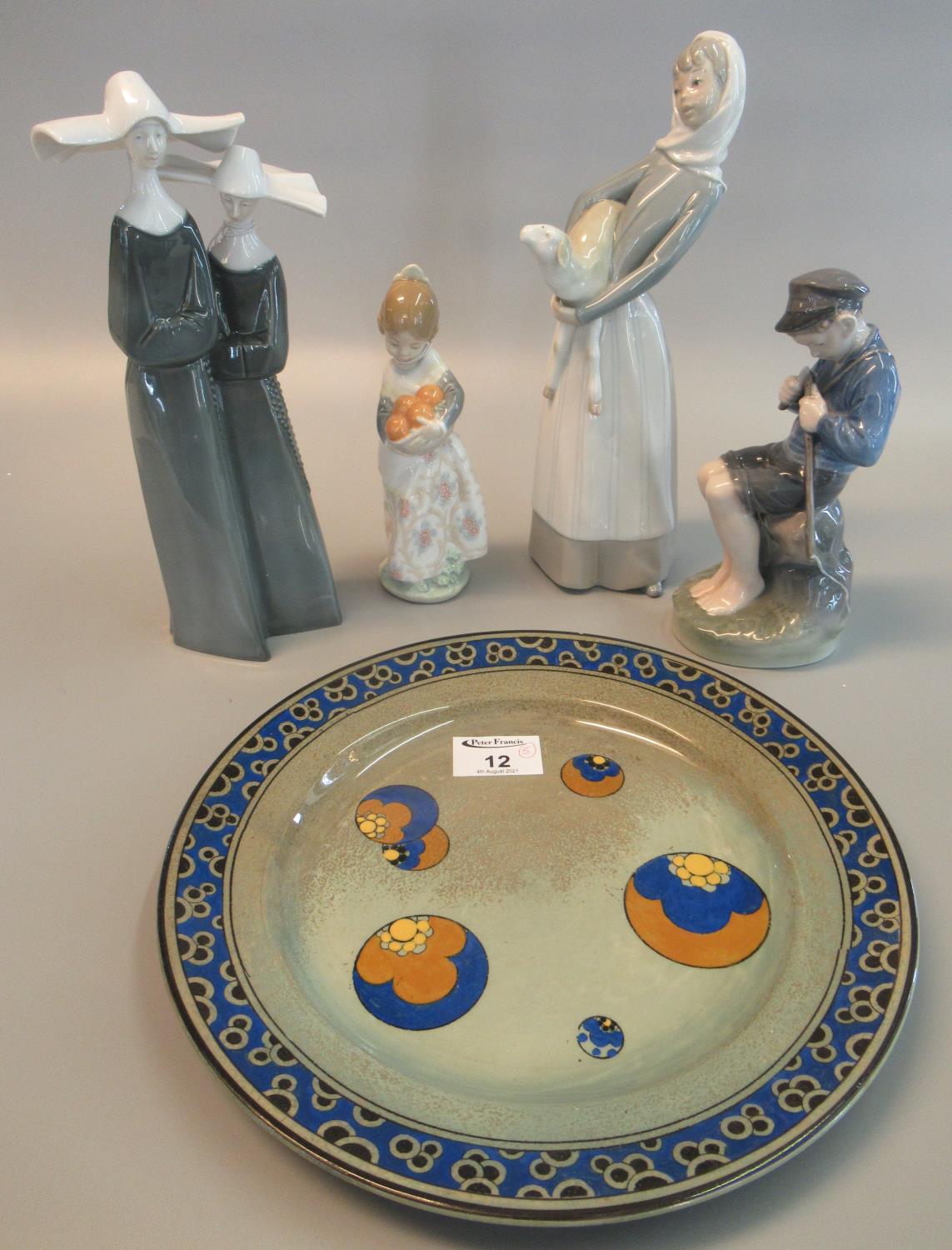 Collection of ceramics to include; Lladro style Spanish porcelain figure group of nuns, Royal