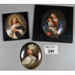 Three continental porcelain devotional miniature portrait studies including; Virgin Mary and young