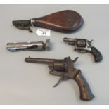 Small Belgian rim fire pistol with folding trigger and wooden grips (antique firearm, no licence