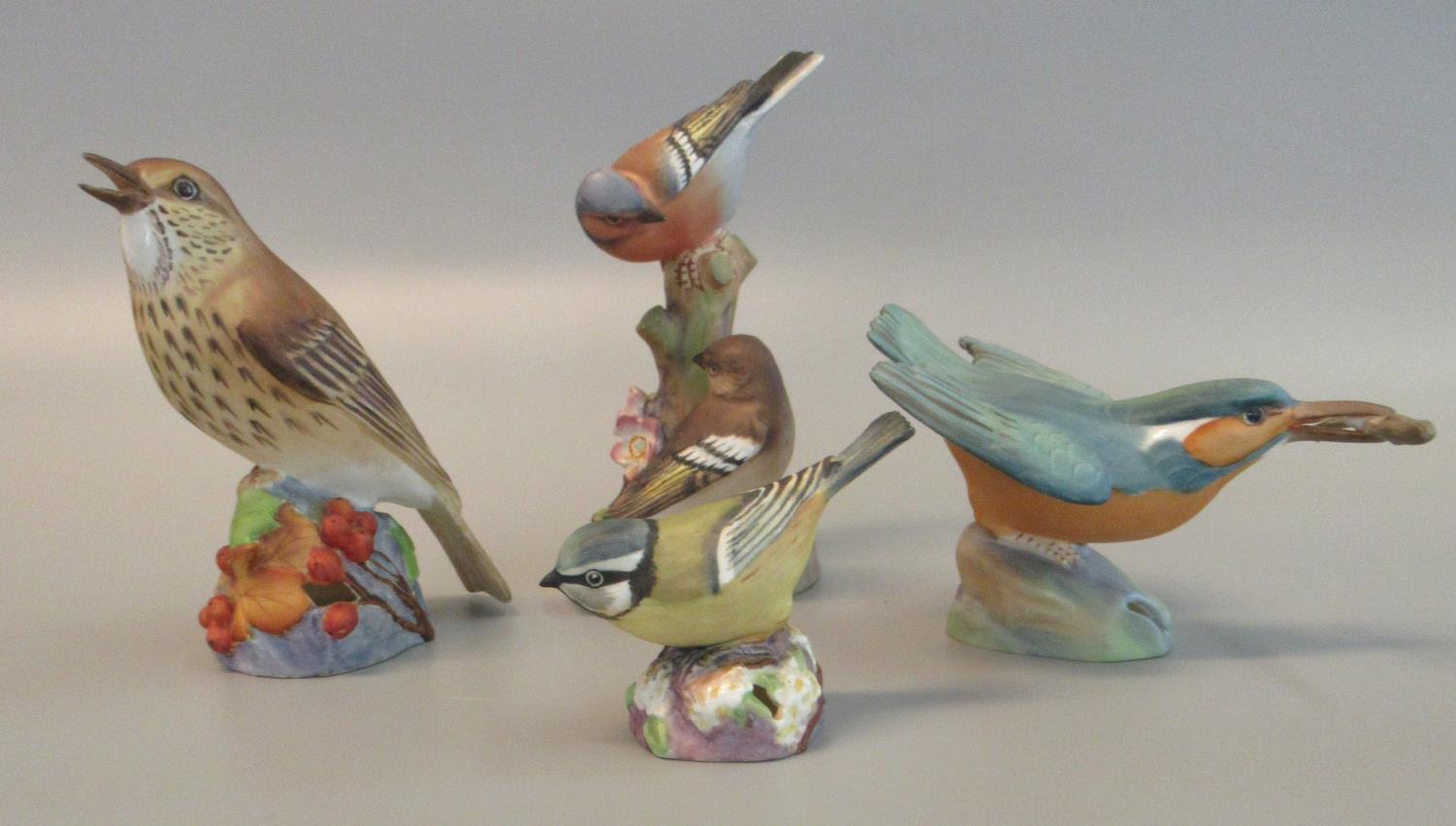 Collection of Royal Worcester bone china bird figures and groups to include; 3235 Kingfisher, 3234