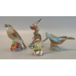 Collection of Royal Worcester bone china bird figures and groups to include; 3235 Kingfisher, 3234