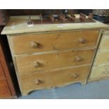 Victorian pine straight front chest of three drawers with turned knob handles, 89 x 46 x 81cm