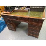 Reproduction yew wood twin pedestal desk. (B.P. 21% + VAT)