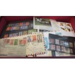 Box with all world selection of stamps on cards and in packets and covers and first day covers. (B.