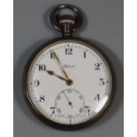 Silver 'Federal' open faced pocket watch with white enamel face. Birmingham hallmarks. (B.P. 21% +