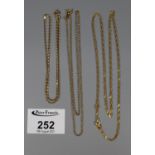 Two 9ct gold chains weighing approximately 4g and a gold plated chain. (3) (B.P. 21% + VAT)