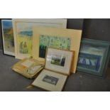 Box of assorted furnishing pictures and prints, some of Welsh interest. Gallery posters, etc. (B.