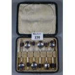 Set of six cased silver coffee bean spoons, Birmingham hallmarks. (B.P. 21% + VAT)