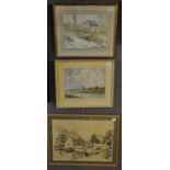 Weeler, Cenarth Mills, signed watercolours. 28 x 36 cm approx. Together with Havard, Norfolk