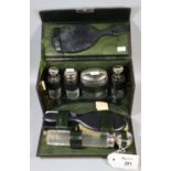 Gentleman's travelling vanity set with silver plated lids, in fitted box. (B.P. 21% + VAT)
