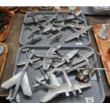 Two trays of diecast model planes to include Lightening, Mosquito, Meteor, MKF8, etc. (B.P. 21% +