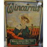Reproduction advertising sign 'Wincarnis The World's Greatest Wine Tonic and Nerve Restorative'.