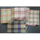 Three check design woollen blankets or carthen, two with a Derw product, made in Wales, pure new