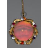 Modern gilt metal stone set hologram pendant on gilt chain. (B.P. 21% + VAT)