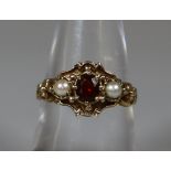 9ct gold Victorian design pearl and diamond set rococo style dress ring. 2.6g approx. (B.P. 21% +