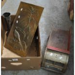 Vintage tin plate lorry, repousse copper finish panel, and a copper vase. (B.P. 21% + VAT)