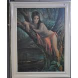 After J F Lynch, girl on a branch, coloured print. 78 x 58 cm approx. (B.P. 21% + VAT)