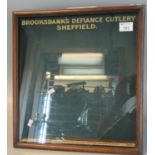 Brooks Banks Defiance cutlery Sheffield slop-fronted glazed counter display cabinet, 'Insist on