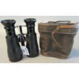 Pair of 'Scout's Military' binoculars, probably First World War period in appearing original leather