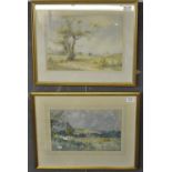 Margaret Dempsey, landscape with oak tree in watercolours, signed. 29 x 36 cm approx. Together