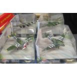 Four corgi WWII legends diecast model planes in original packaging to include P-47D Thunderbolt,