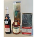 Three bottles of brandy to include; Martell fine cognac VS, 70cl, 40% volume, in original box, a