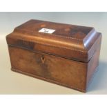 Late 18th Century mahogany two compartment tea caddy with stepped hinged cover and herringbone