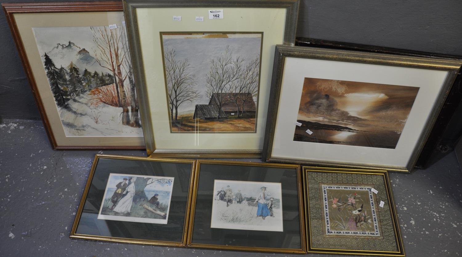 Collection of assorted furnishing pictures prints, watercolours, landscapes, seascapes, cartoon