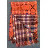 Vintage orange ground woollen Welsh trapestry throw or small blanket, 160 x 206cm approx including